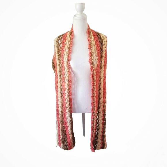 Handmade Stole Crochet peach, brown and beige - Picture 3 of 5